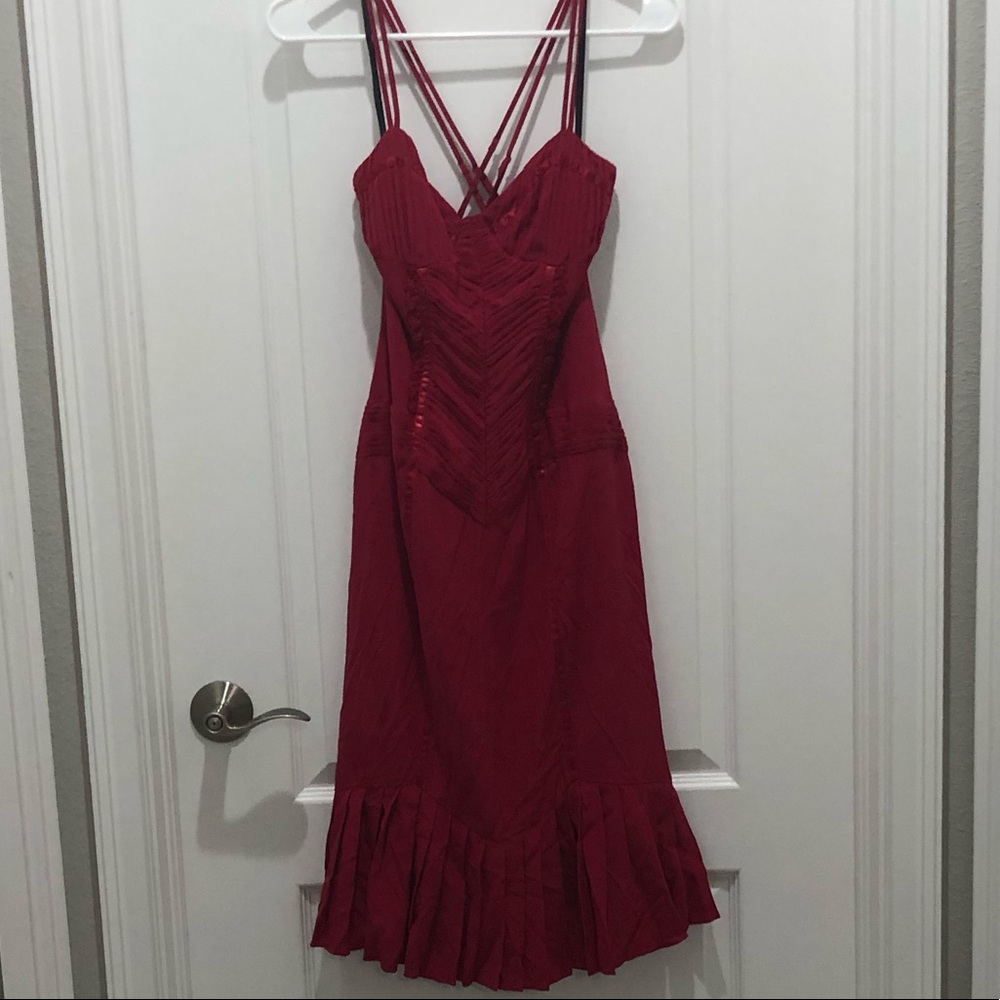 Beautiful red silk dress, adjustable sexy strappy crisscross back